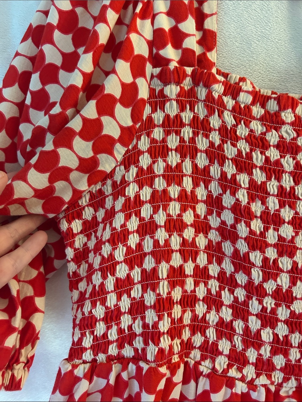 Red & White Geometric Smocked Dress by Ava & Viv - Picture 2 of 7